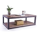 Care Royal Rustic Vintage Industrial Solid Wood and Metal 43.3" Coffee Table Antique Cocktail Table with Storage Shelf for Living Room, Natural Reclaimed Wood, Sturdy Rustic Brown Metal Frame