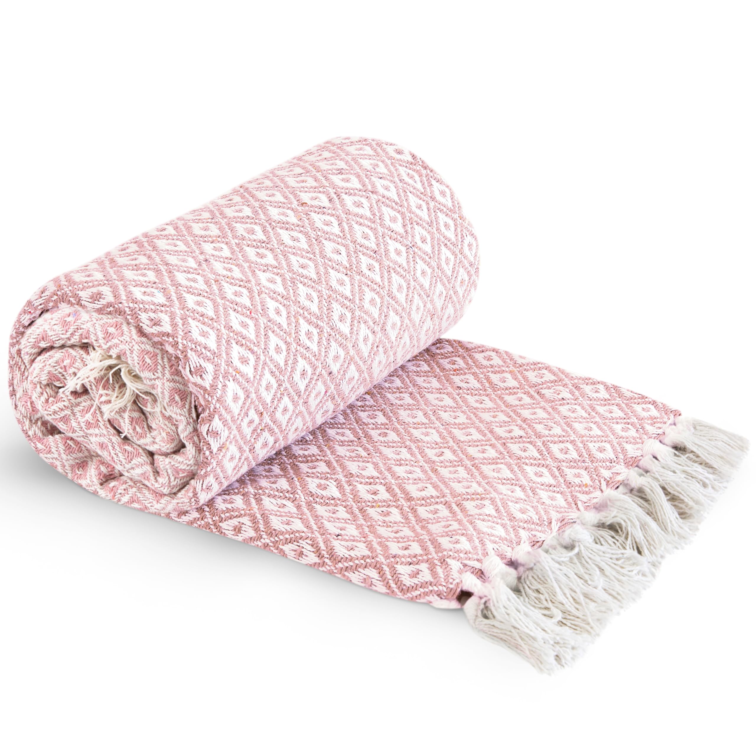 Emma Barclay Casablanca - Scandi Woven Recycled Cotton Chair Sofa Setee Bed Throw Over Blanket in Blush Pink - 50x60 (127x152cm)