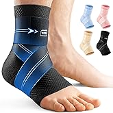 WHCOOL Flat Knitting Ankle Brace For Women&Men, 7-Zone Dynamic Compression Sleeve w/Flex Strap,Foot Support For Sports,Sprained Ankle, Achilles Tendonitis, Plantar Fasciitis Relief(Pack of1)XXL, Black