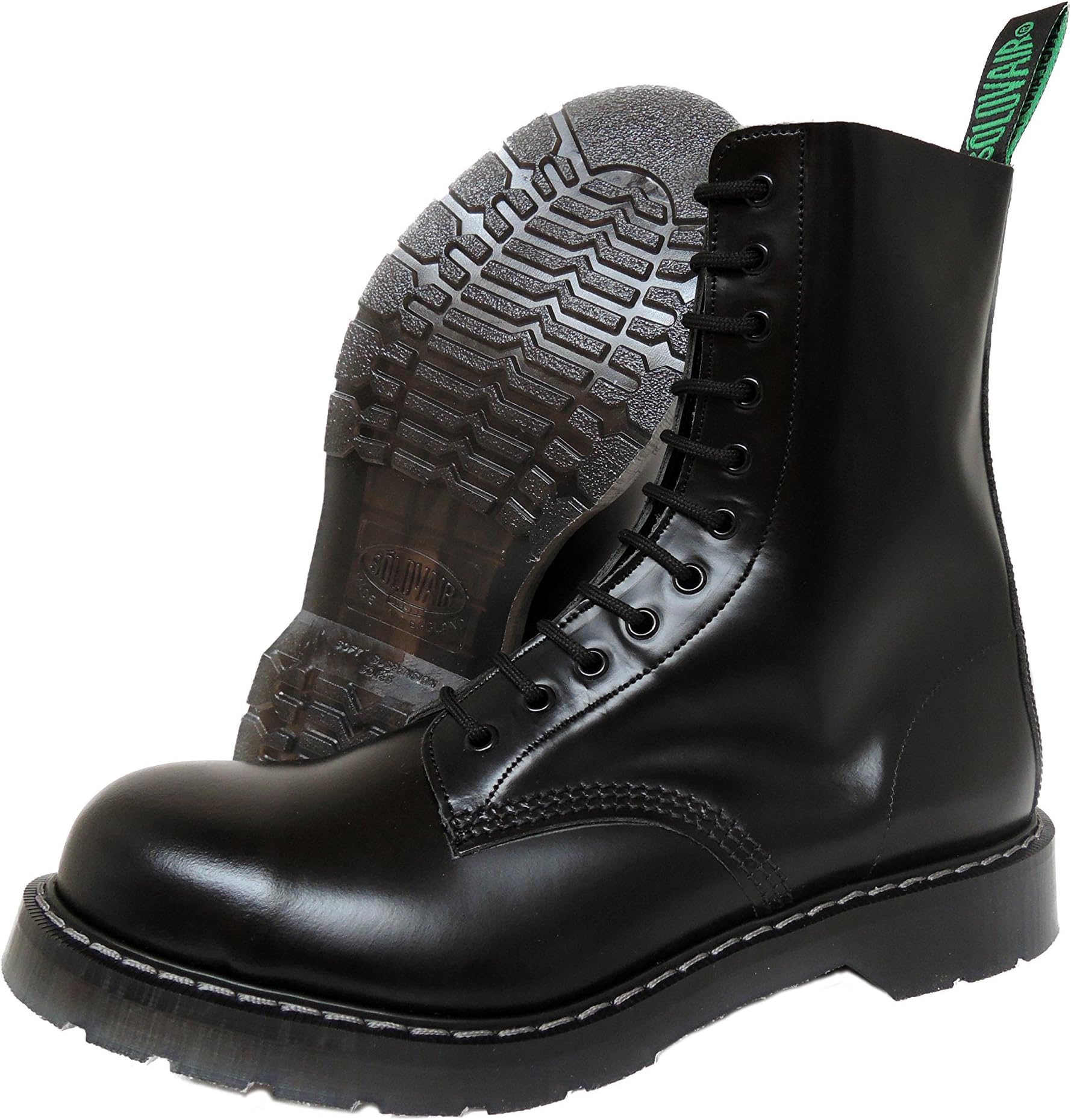 SOLOVAIR NPS Men´s Hand Made in England 11 Eye Black Steel Toe Boots