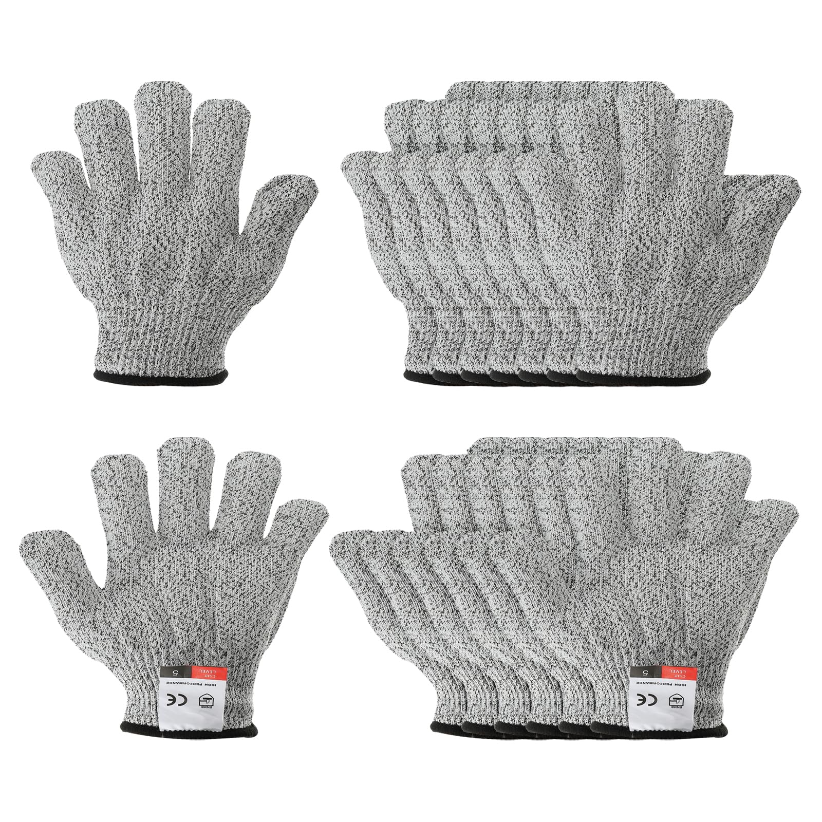 PATIKIL Cut Resistant Gloves, 8 Pair Level 5 Protection Anti Cutting Gloves Cut Proof Gloves for Kitchen Wood Carving Working, XXX-Small, Gray