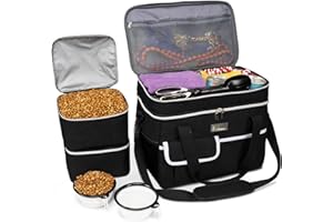 BAGLHER Dog Travel Bag for Supplies - Double-Layer Airline Approved Weekend Pet Travel Organizer Set for Dog and Cat Tote with 2 Pet Food Containers and 2 Collapsible Silicone Bowls Black