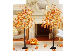 BHCLIGHT 2Pack 4FT 100LED Artificial Lighted Maple Tree, Fall Decorations for Home, Timer Function Prelit Fall Decor Maple Tree with Warm White Light for Indoor Outdoor Harvest Halloween Thanksgiving Day