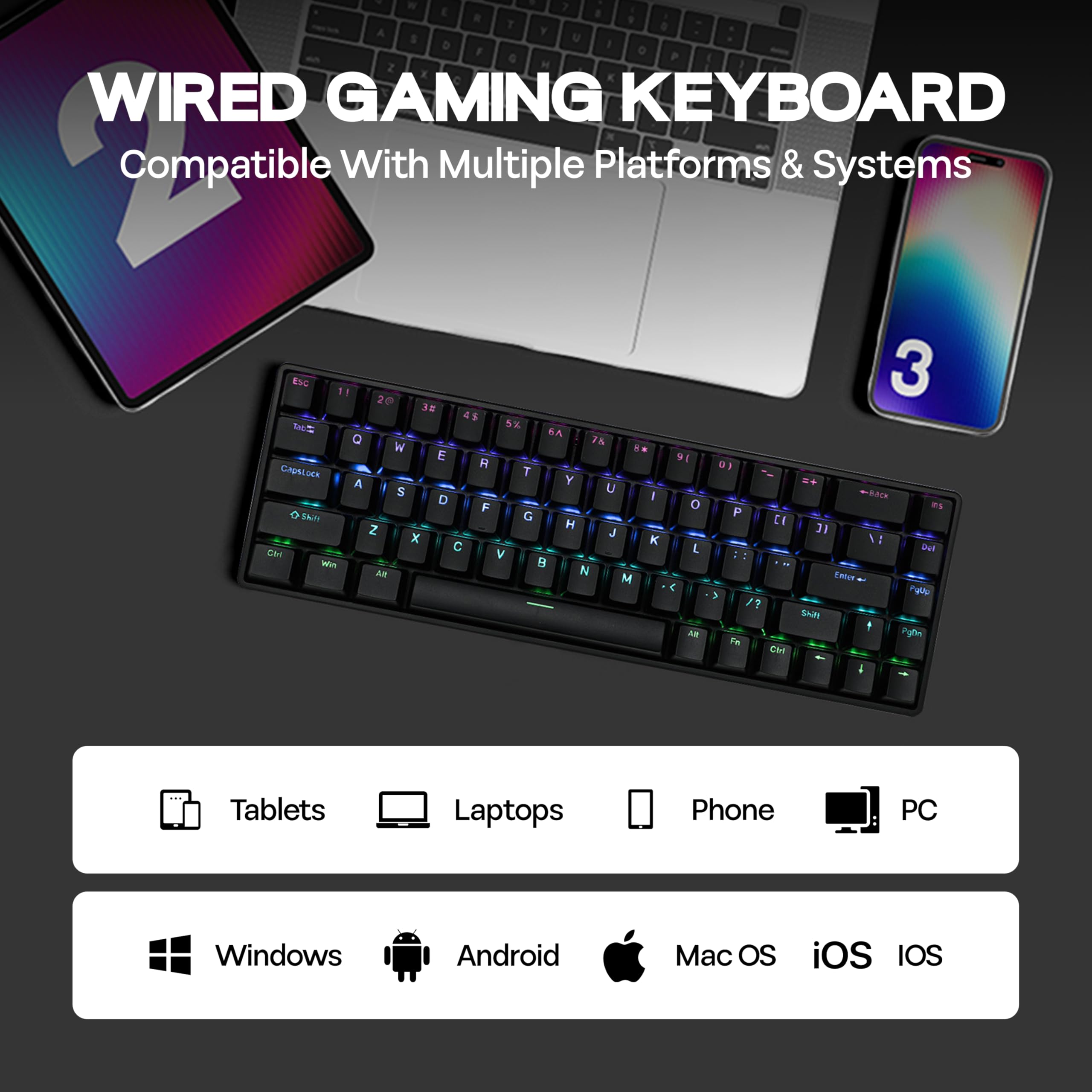 VTER Fighting68 HE Magnetic Gaming Keyboard with Adjustable Actuation, 0.08mm RT Precision, 8K Polling Rate, 68-Key Compact USB-C Wired Keyboard, Hot-Swappable, RGB Backlit (Black)