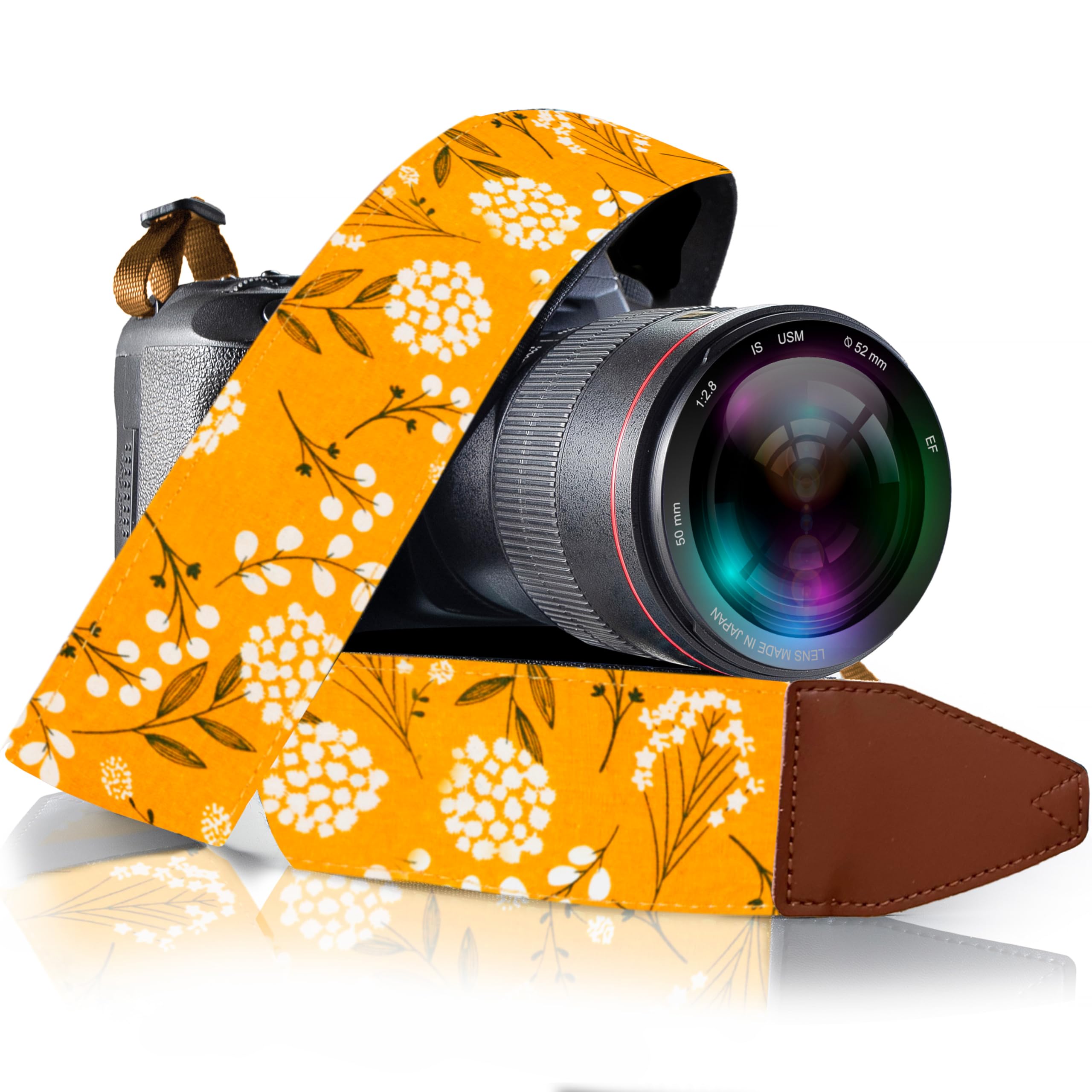Spring Blossom Flowers Camera Shoulder Strap Belt For All DSLR Camera–Vibrant Design Universal Strap, Multi Color Neck Belt Gift for Men & Women Photographers, Yellow Flowers