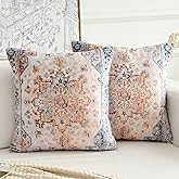 BUAEL Boho Throw Pillow Covers 18x18 inch Set of 2,Boho Vintage Carpet Pattern Antique Ethnic Decor Double Sided Pattern Cushion Cover Soft Pillow Case Living Sofa Room Bed Square Pillow Cover
