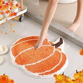 WREWING Orange Pumpkin Bath Mat 24x24,Non Slip Halloween Decor Bathroom Rug | Ultra Absorbent & Non-Slip Microfiber Shaggy Doormat, Machine Washable Funny Pumpkin Shape Bath Rug for Shower Bedroom Door