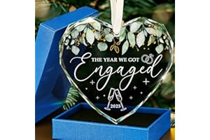 HEXMOZ Engagement Gifts for Couples - Engagement Gifts for Newly Engaged Couples, Bride to Be, Women, Fiance, Her - Just Engaged Gift, First Christmas Heart Shaped Glass Ornament 2025 Party Decoration