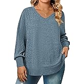 IN'VOLAND Women's Plus Size Long Sleeve Shirts V Neck Casual Fall Tops Loose Fit Lightweight Sweaters Tunic Fashion 2025