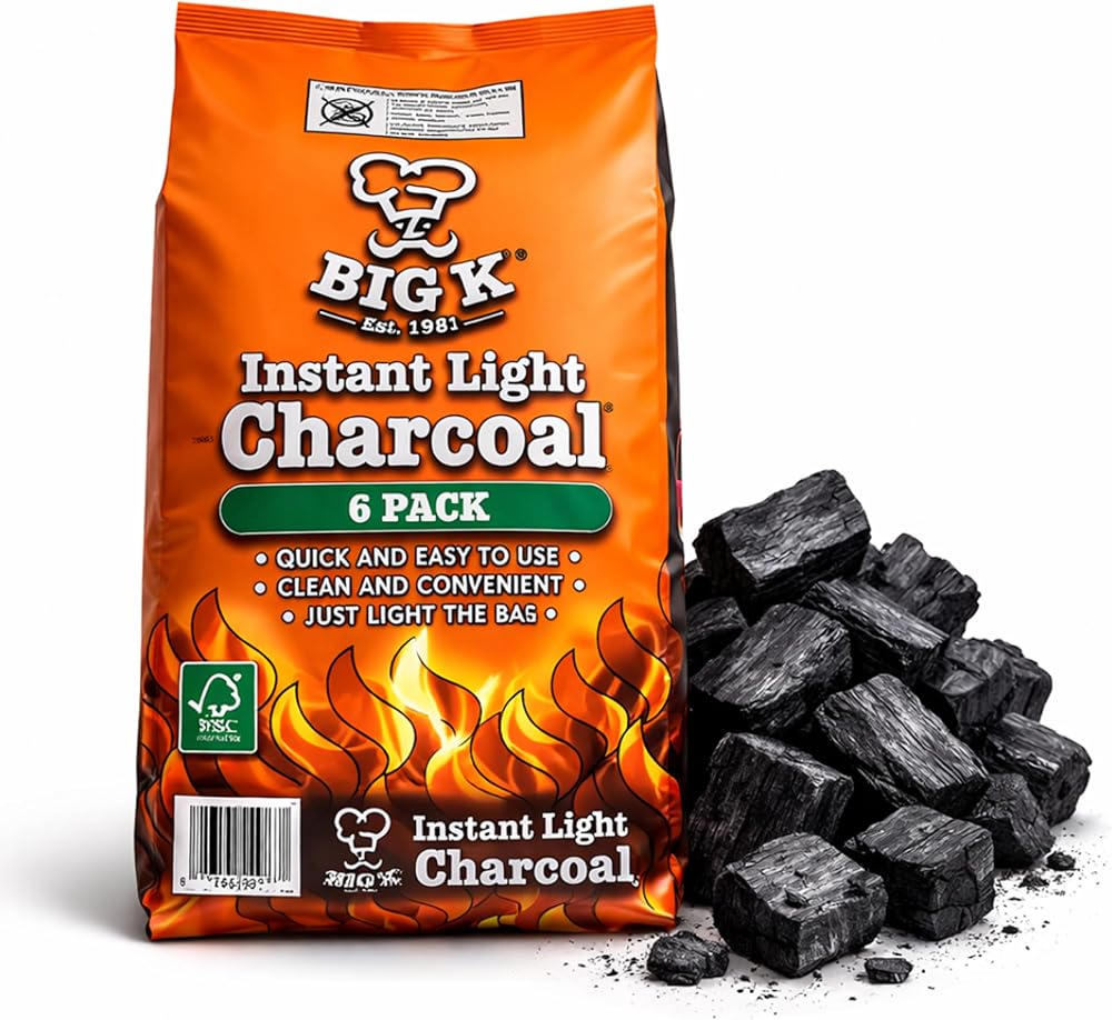 Topline Big K Instant Light Lumpwood Charcoal 6 x 1kg Bags