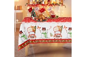 AobkDeco 3 pcs Christmas Tablecloth Party Decorations - 54 x 108 Inch Disposable Plastic Rectangle Xmas Snowman Snowflakes Party Table Cloths for Christmas Table Decorations and Party Supplies