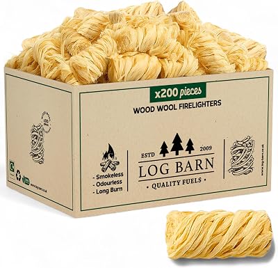 Log Barn Natural Firelighters Box of 200 - Wood Wool Fire Starters