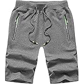 Chrisuno Men's Shorts Elastic Waist Athletic Sweat Shorts with Zipper Pockets