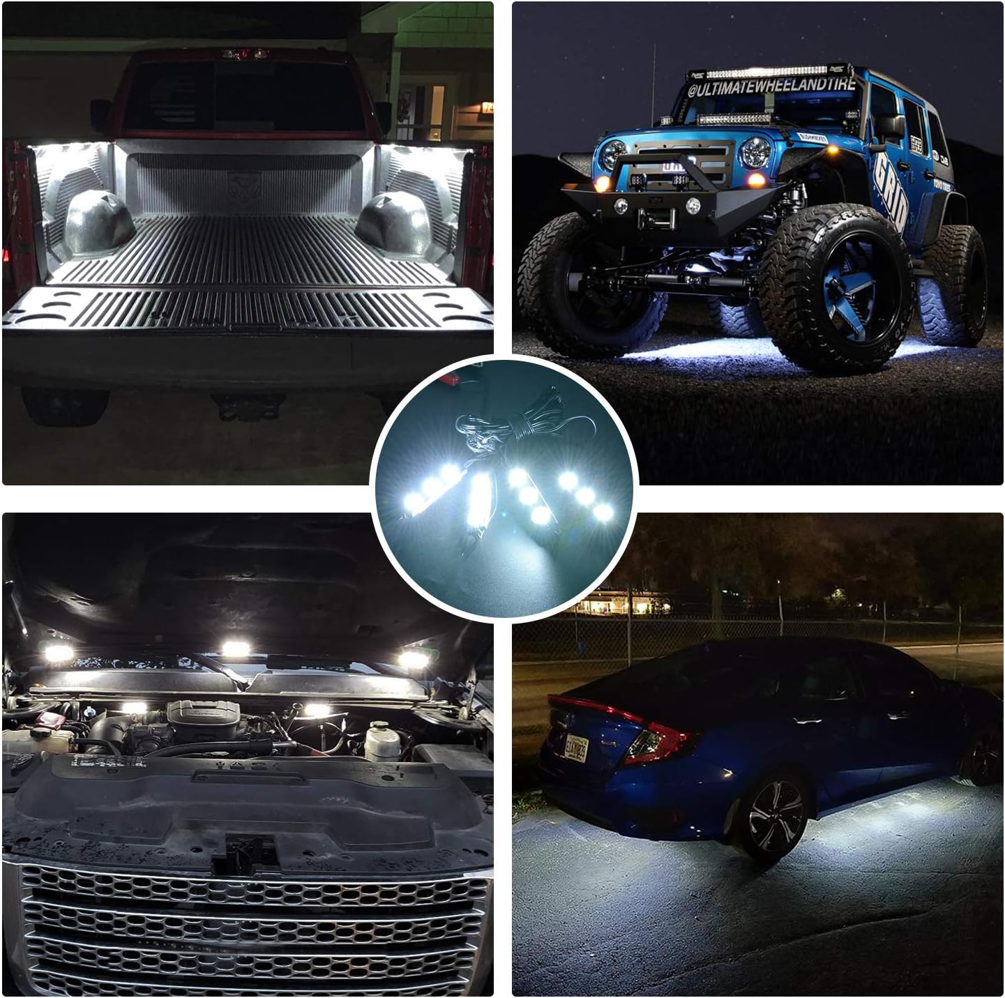 Nilight 8PCS 24LED Rock Light for Cargo Truck Pickup Bed Off Road Under Car Side Marker LED Rock Lighting Kit w/Switch White, 2 Years Warranty: Automotive