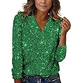 Shirts for New Years Eve V Neck Long Sleeve Glitter Tshirts Fashion Comfortable Indie Aesthetic Party Club Peplum Top