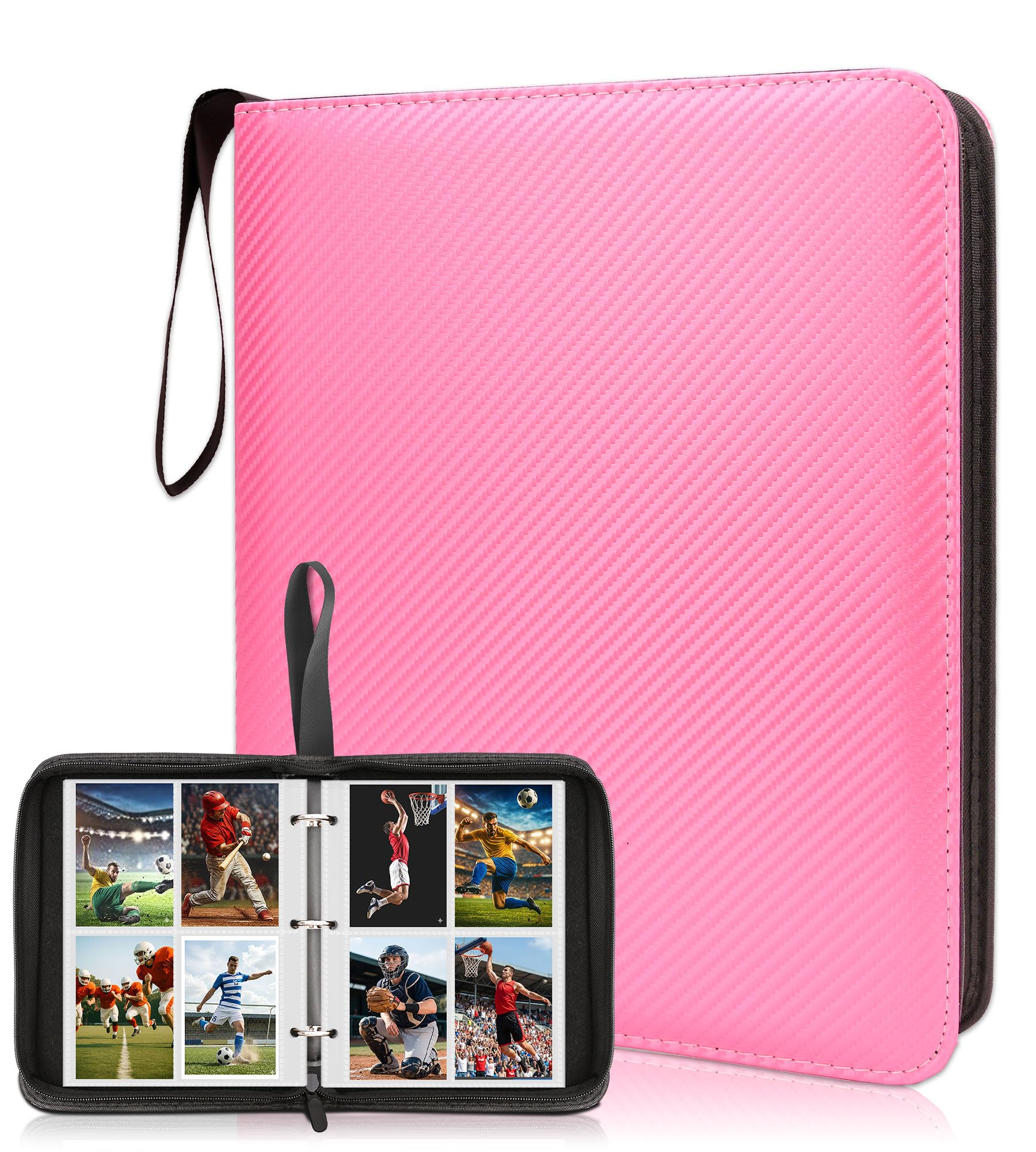 DOVEKERY Card Binder 4 Pocket, 440 Pockets Trading Card Collection Folder with 55 Sleeves, Zipper Cards Organizer Album for Football, Sport Cards, Pink