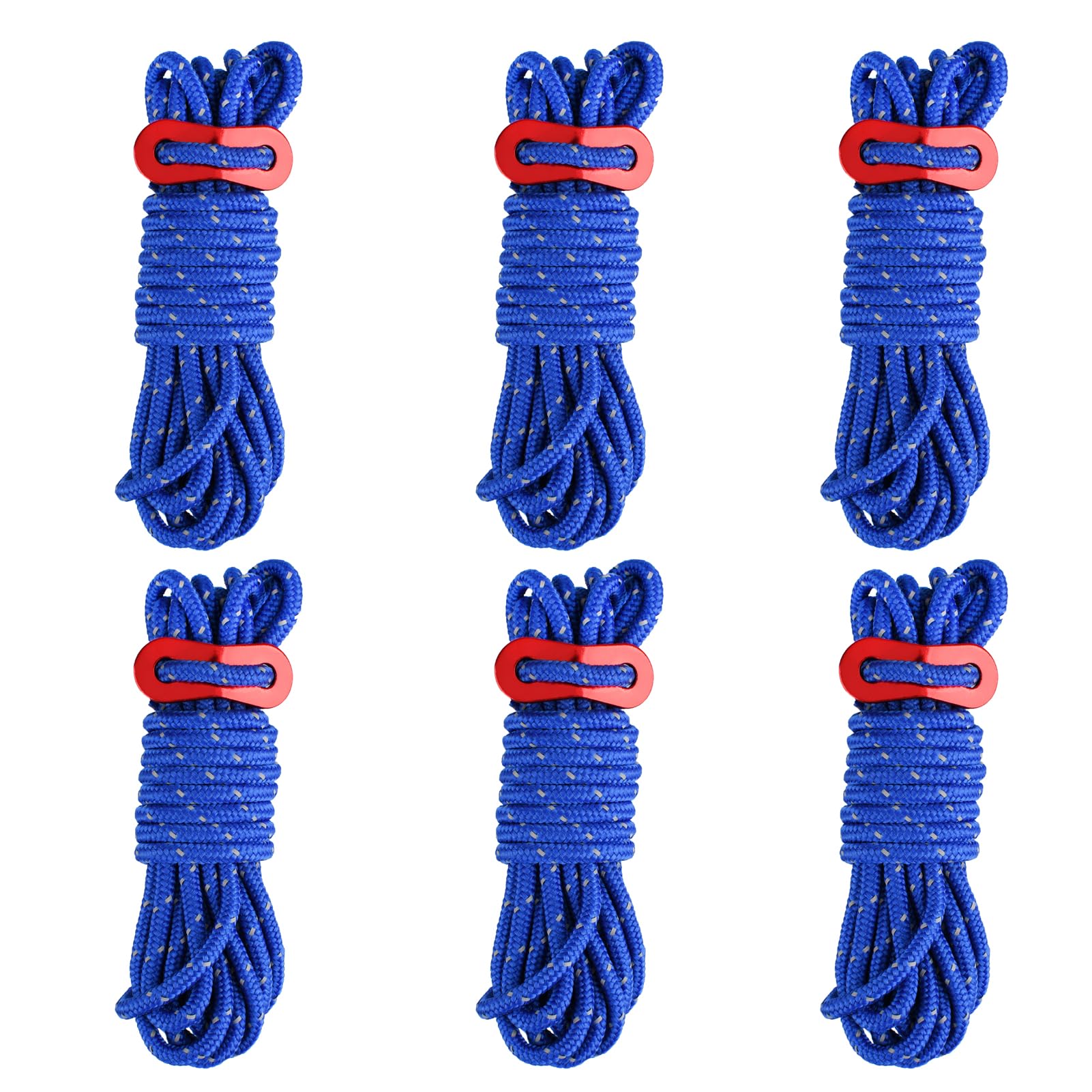 Azarxis Reflective Guyline φ4mm 4m Tent Guide Rope Cord with Aluminum Guy Line Adjuster Tensioner Lightweight for Tent Tarp Canopy Sheleter Camping Hiking Backpacking (Blue - 6 Pack) — image 1