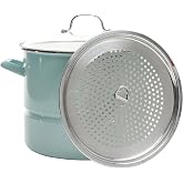Kenmore Broadway 16-Quart Stock Pot With Steamer Insert and Lid, Glacier Blue, Large Stainless Steel Cookware for Boiling, Steaming, and Soups