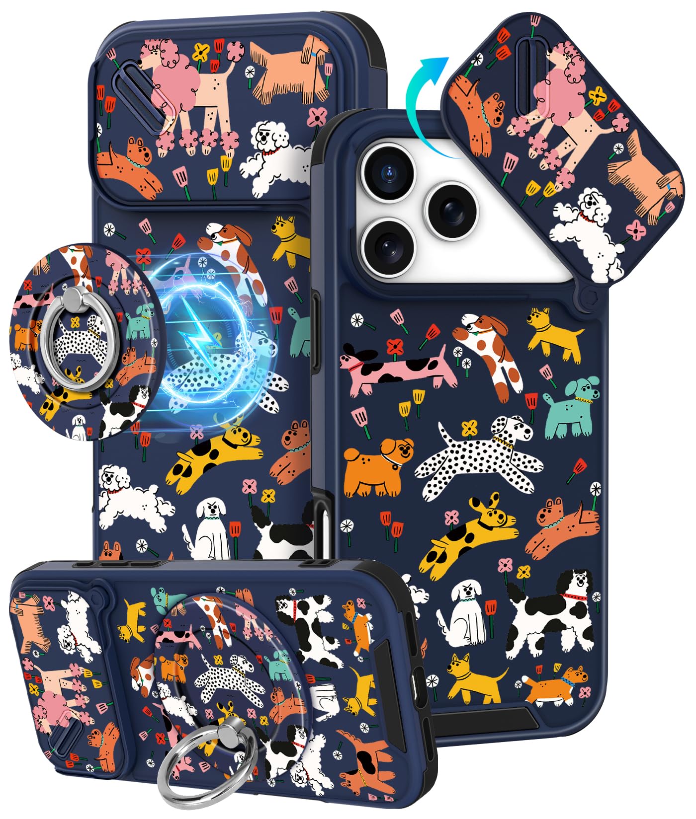 Photo 1 of Buleens for iPhone 17 Pro Max Case 6.9 Inch - with Ring Stand & Camera Cover Aesthetic Cute Designed for Women Girls Girly Cartoon Kawaii Dogs Phone Case for iPhone 17 Pro Max Compatible with Magsafe
