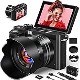 8K Digital Camera - 88MP WiFi Cameras for Photography - Autofocus Vlogging Camera for YouTube with 3" 180° Flip Screen, 18X Zoom - UHD Video Camara for Beginner Photographer with Lens Hood, 64GB Card