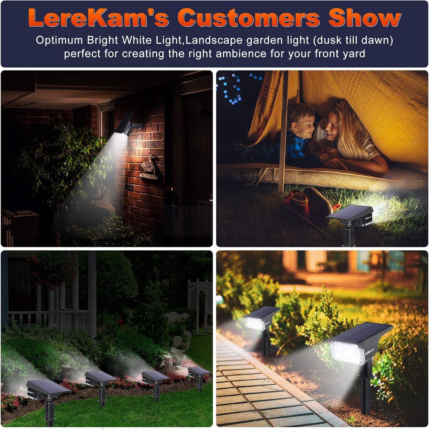 LEREKAM Solar Spot Lights Outdoor, IP65 Waterproof 40 LEDs Solar Landscape Spotlights, USB & Solar Powered Wall Lights Dark Sensing Auto On/Off, 3 Modes Outdoor Solar Garden Lights for Yard Porch 2 Pack - - 