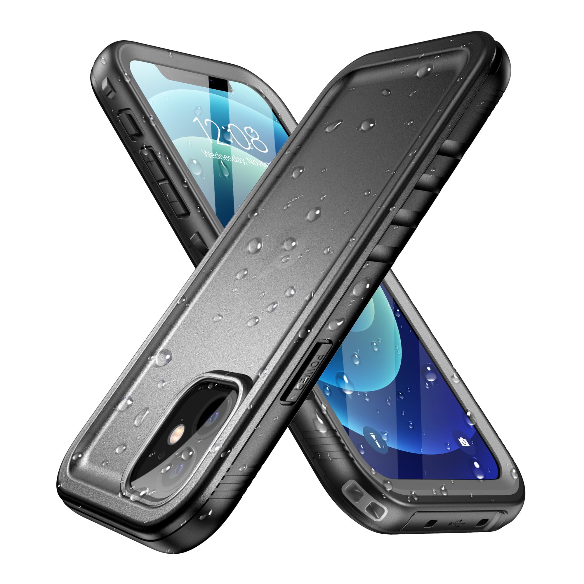 SPORTLINK for iPhone 12/12 Pro Waterproof Case - Shockproof Heavy Duty Front and Back Cover with [Built in Screen/Camera Protector] 360 Full Body Protective [Dustproof][IP68 Underwater]-Black