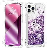 ANSHOW for iPhone 16 Pro Max Case Glitter, Shockproof Clear TPU with One Screen Protector, Bling Glitters for iPhone 16 Pro Max for Women, Purple