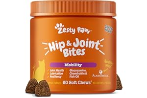 Zesty Paws Hip & Joint Bites for Cats - Glucosamine for Cats - with Chondroitin, Turmeric - Cat Joint Supplement for Hip & Joints - AlaskOmega Fish Oil with Omega-3 Fatty Acids - 60 Count