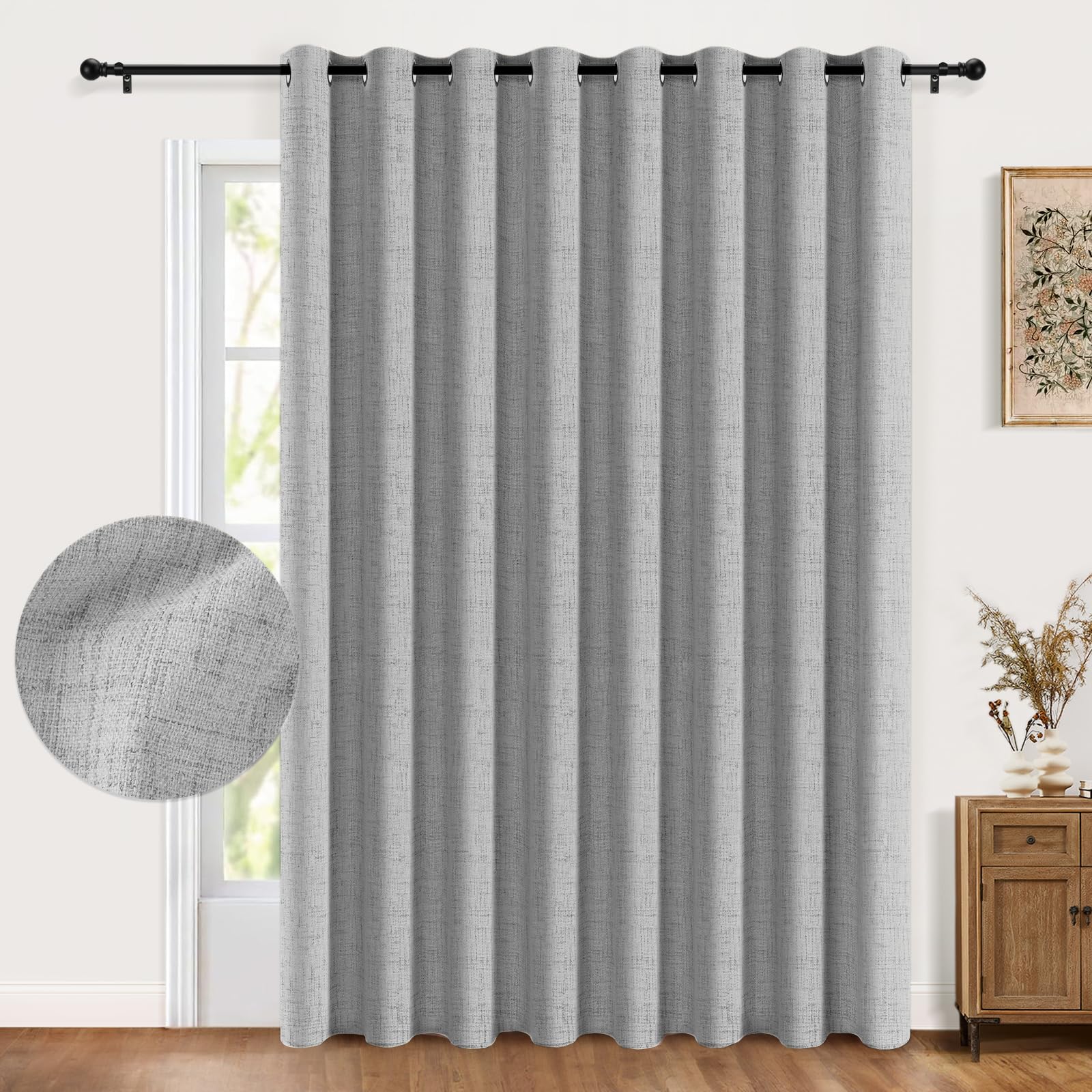Photo 1 of 100% Blackout Shield Sliding Door Curtains, Extra Wide Curtains 84 Inch Long, Patio Door Grommet Drapes for Living Room, 100”W x 84”L, Dark Gray