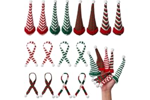 NUOBISHI 16 PCS 6"*3" Christmas Mini Knit Doll Hats and Scarves Decor, Small Snowman Hats Decorations，Mini Santa Hats for Dolls，Mini Xmas Hats for Crafts DIY for Xmas Tree Wine Bottle Gift,Mini Xmas Ornaments