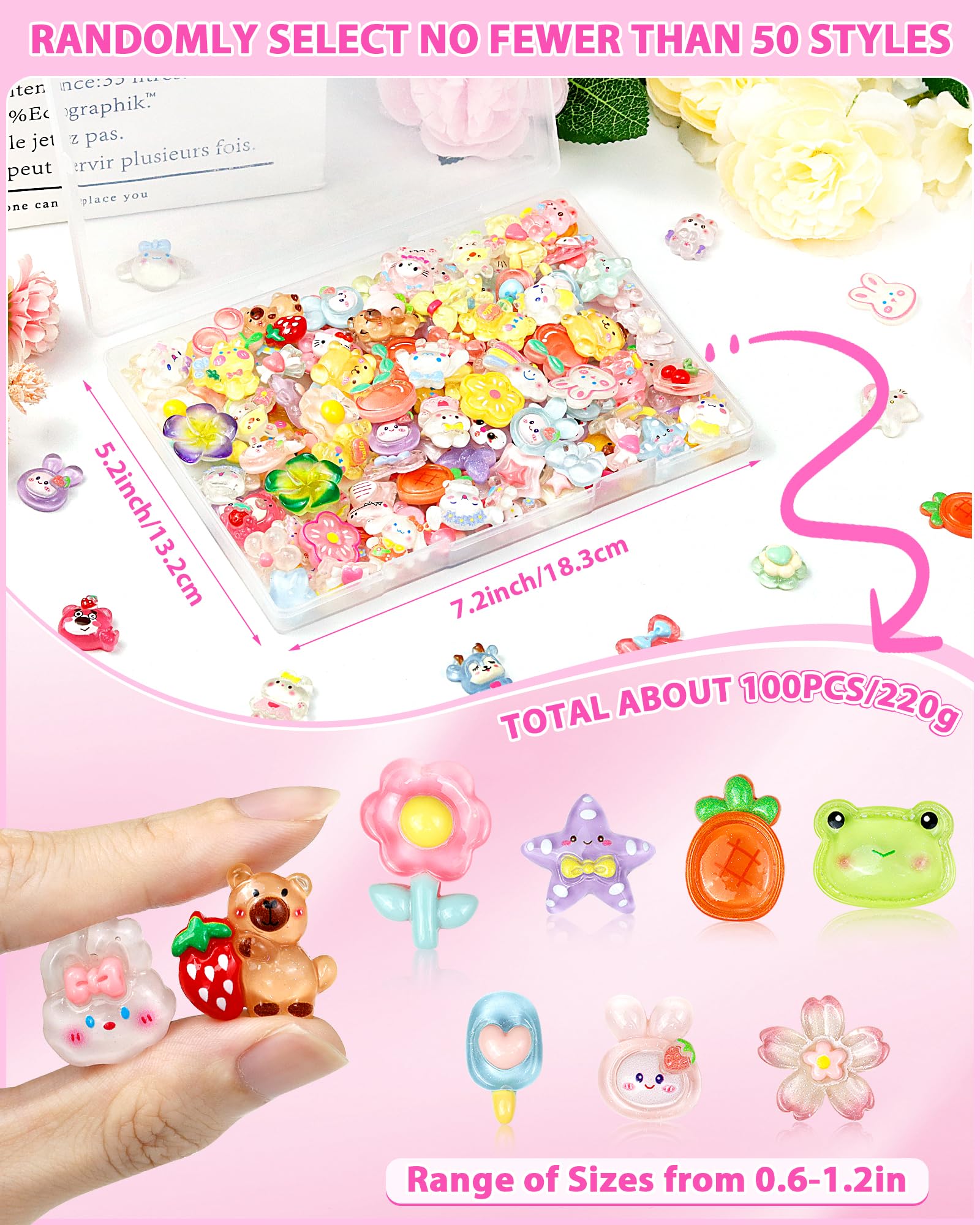 FIVEIZERO 100PCS Cute Slime Charms Bulk Set – Kawaii Flatback Resin Charms for Crafts, Mini Decoden Acrylic Embellishments for Phone Junk Cases, Scrapbooking & DIY Decoration (Multicolor)