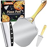 Sharmila Pizza Peel 12 Inch, Aluminum Pizza Paddle with Foldable Wooden Handle,Pizza Rocker Cutter,and Metal Pizza Spatula-Ideal for Family Pizza Oven Baking,Dough,Bread & Pastry