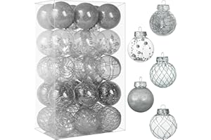 BSTDECOR Clear Christmas Ball Ornaments, 30ct Shatterproof Xmas Ball Decorations for Christmas Tree 2.36 Inch Silver Hanging Decorative Baubles Set with Dedicated Stuff for Christmas Wedding Party