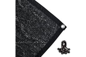 Shatex 90% Shade Fabric 6' x 10' Sun Shade Cloth with Grommets for Pergola Cover Canopy, Black, 12 Bungee Balls