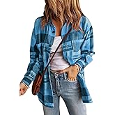 HERILIOS Womens Casual Flannel Plaid Shirts Oversized Lightweight Fall Shirt Coat Long Sleeve Button Down Shirts Blouse Tops