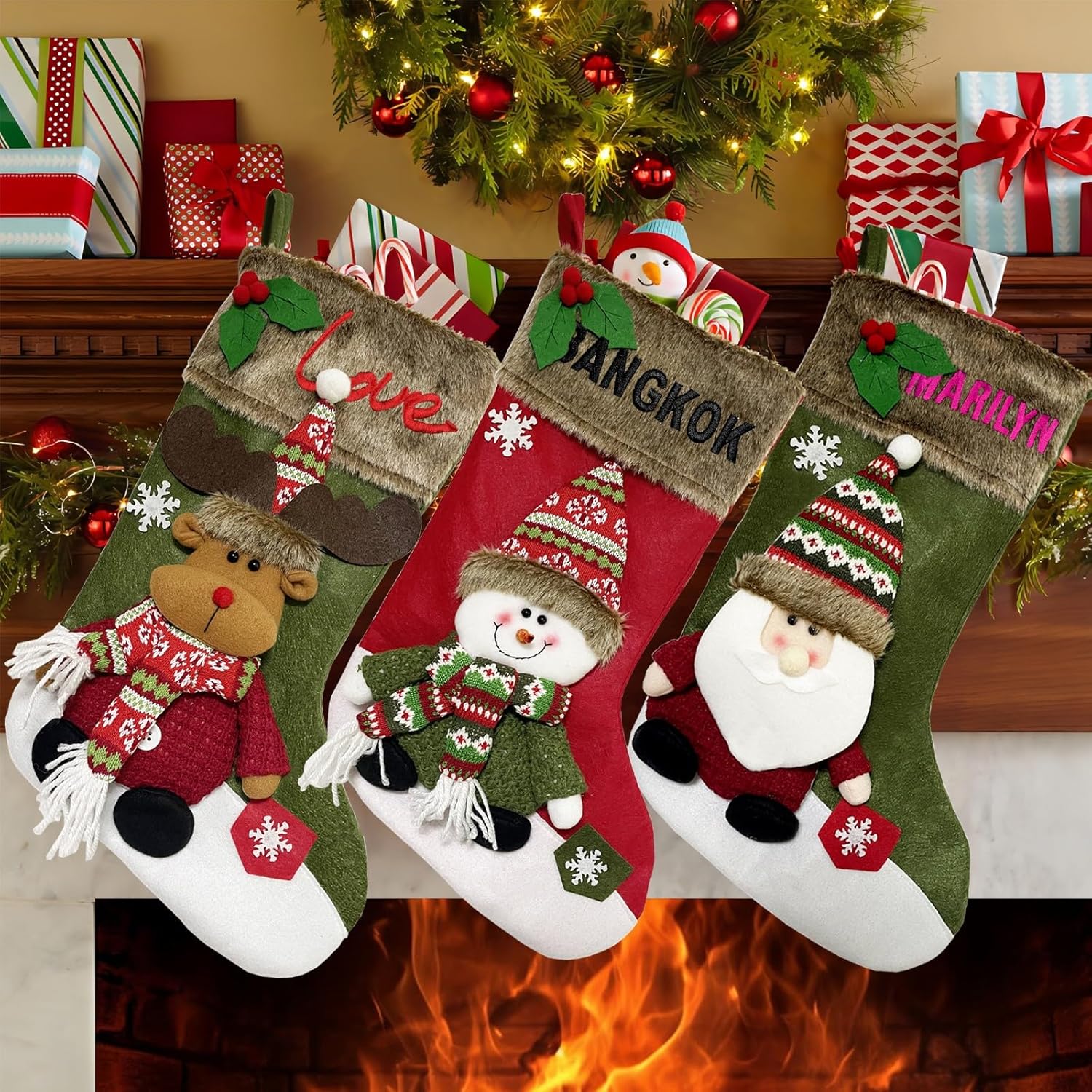 Stockings & Holders - Personalized Christmas Stockings,Set of 5,4,3,2,1 Embroidered 3D Plush Custom Monogram Christmas Stocking with Name,18