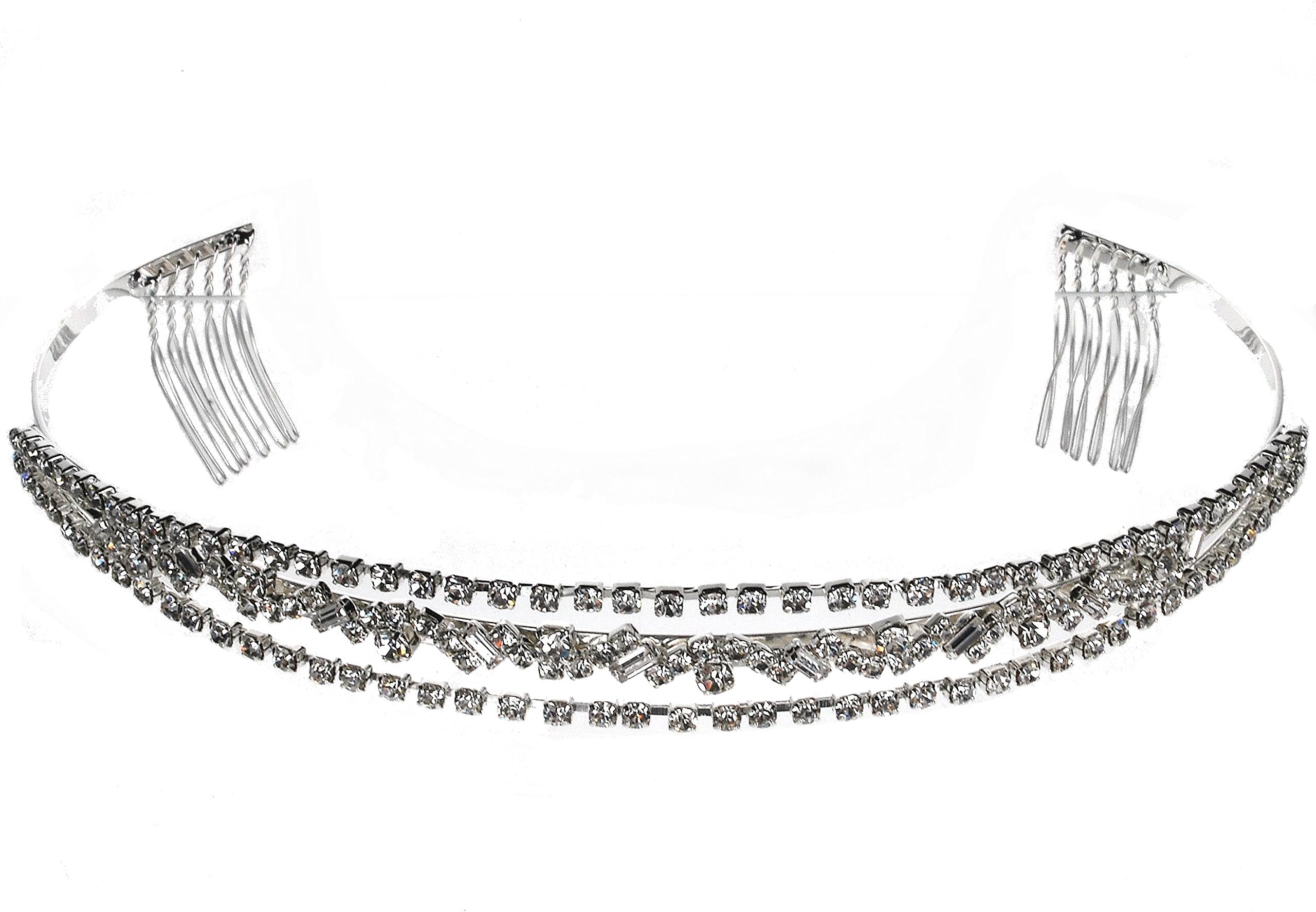 SparklyCrystal Bridal Wedding Tiara Crown with Three Bands 26216 Silver