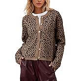 Ziesexy Leopard Cardigan Long Sleeve Open Front Button Up Cheetah Print Top Leopard Sweater Coat Cropped Cardigan Jackets