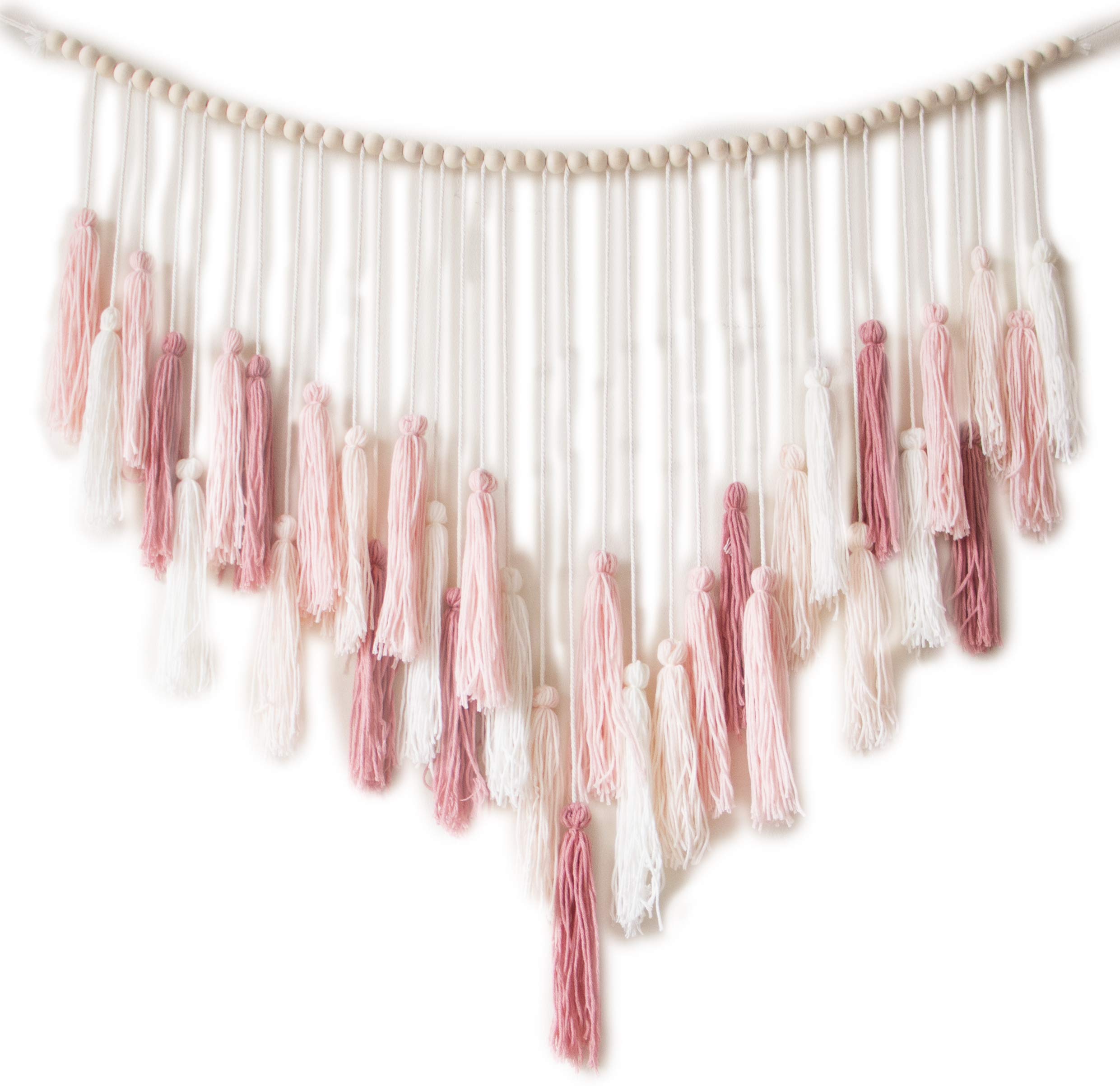 Decocove Macrame Wall Hanging - Large with Wood Beads Bohemian Decor for Bedroom, Living Room and Kitchen Warm Blush Pink 35'' x 36''