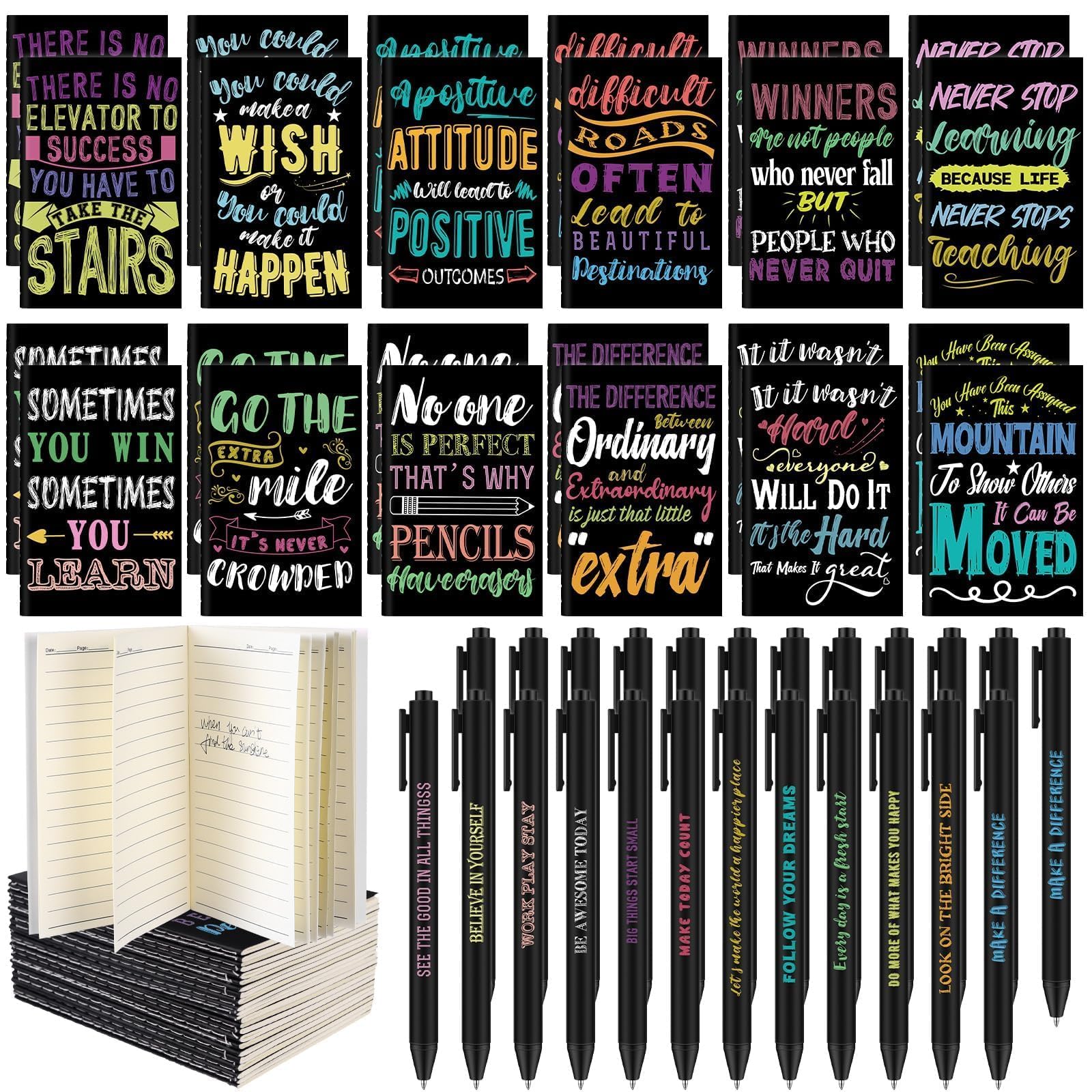 RUIYELE 48 Pcs Employee Appreciation Gifts Inspirational Ballpoint Pens Motivational Quotes Pen with Encouraging Notebook Thank You Gift Inspirational Gift for Coworker Staff Teacher Student