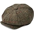 BOTVELA Men's 8 Panel Wool Blend Newsboy Flat Cap Herringbone Tweed Hat