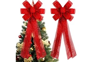 Giant Red Christmas Bows (14.5"x31.5") - 3D Multi-Glitter Mesh Style, Outdoor-Friendly for Wreaths & Trees, Timeless Red Look