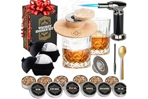Whiskey Smoker Kit - Cocktail Smoker with Torch, 2 Whiskey Glasses, 2 Ice Ball Makers, 6 Flavors Wood Chips, Custom Smoker To