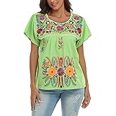 YZXDORWJ Women's Mexican Peasant Blouse Cotton Tops White Shirt