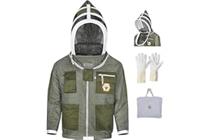 BEE PROOF Beekeeping Jacket with Veil – 3-Layer Ultra Ventilated Bee Jacket with Long-Lasting YKK Zippers & Safety Fencing Hood – Full Protection Beekeeping Suit with Carrying Bag (Green, Medium) (BP-301)