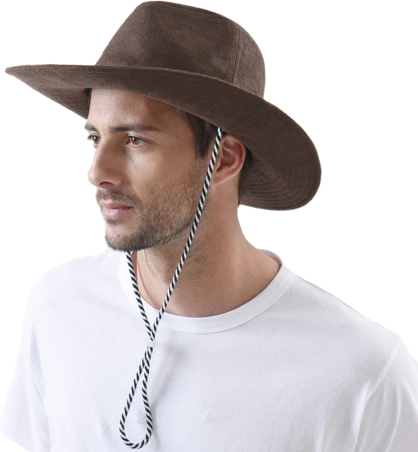 WITHMOONS Suede Indiana Jones Hat Outback Hat Fedora with Cord CD8858
