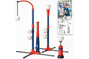 TOMLEON 3-in-1 Baseball Set for Kids and Toddlers Ages 3-5 – Includes Tee Ball Stand, Hanging Tee, Automatic Ball Launcher, and 6 Softballs – Adjustable Height for Indoor/Outdoor Play – Sports Gift for Boys
