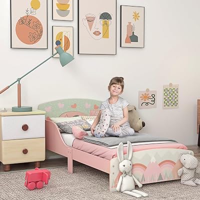 ZONEKIZ Toddler Bed Frame Pink 77x143x60cm for Ages 3-6 Years