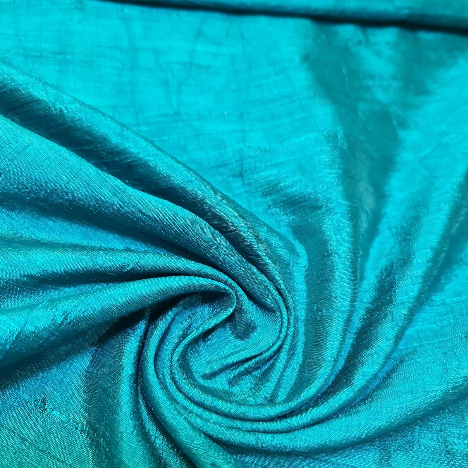 Plain Raw Silk Faux Dupion 100% Polyester Upholstery Fabric Bridal Material 44" (1 Meter, Teal)