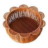 Scalloped basket,Scalloped Round Serving Tray,Round Wicker Basket with handles,Hand Woven Imitation Rattan Basket,round woven tray for Coffee Table,Bathroom,Bedroom Organizing (A)